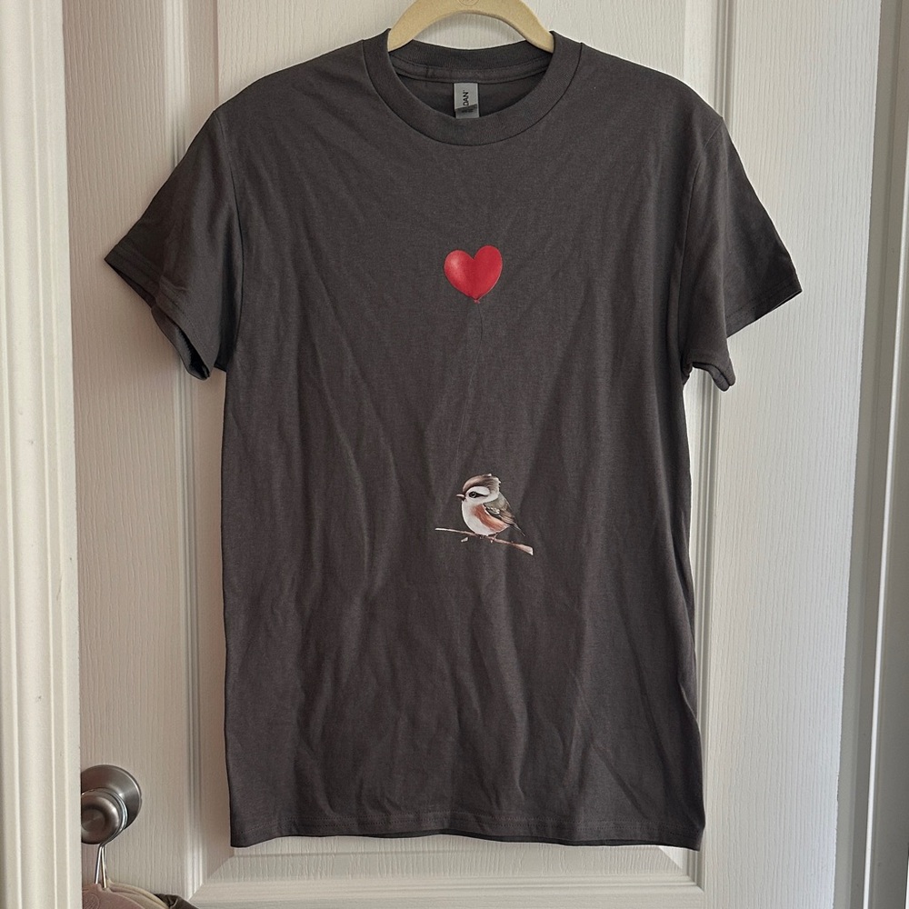 Gray Bird T-Shirt with Heart Design